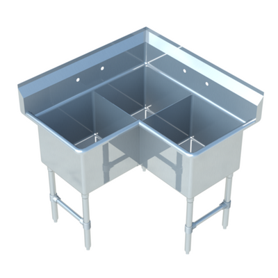 Sapphire Manufacturing SMCS1818-3 41.5" W 18 Ga. Stainless Steel 3-Compartment Corner Sink