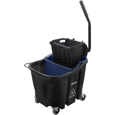Carlisle 9690403 35 Qt. Black Side Press Wringer & Soiled Water Insert OmniFit Mop Bucket Combo