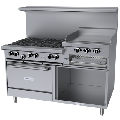 Garland G60-6R24RS 60" Liquid Propane 6 Burner Range with Griddle or Broiler, Standard Oven, and Storage Base - 269,000 BTU