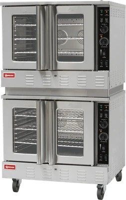 Omcan USA 48060 46" W Stainless Steel Double-Deck Natural Gas Convection Oven - 110-120 Volts