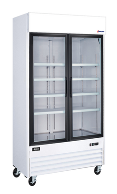 Omcan USA 50126 31.5 Cu. Ft. Stainless Steel 2-Section Reach-In Merchandiser Refrigerator - 115 Volts