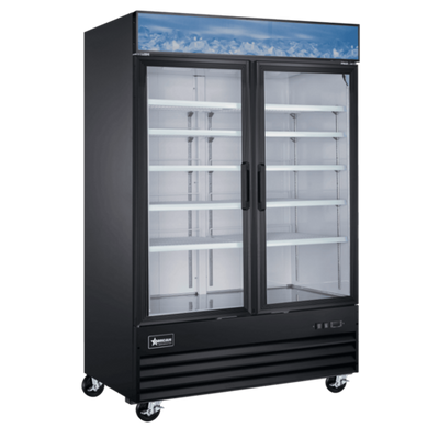 Omcan USA 51075 45 Cu. Ft. Stainless Steel 2-Section Reach-In Display Freezer - 110-120 Volts