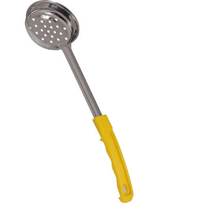 AllPoints 1371100 5 Oz. Yellow Handle Stainless Steel Perforated Spladles Spoon Ladle