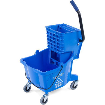 Carlisle 3690814 26 Qt. Blue Polyethylene Mop Bucket Combo with Side Press Wringer