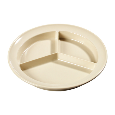 Carlisle KL20325 Kingline 8.75" Dia. Tan Melamine Round 3-Compartment Plate