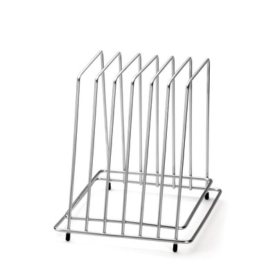 TableCraft Products CBR6 9.5" W x 11" H x 12" D Stainless Steel Black Feet Cutting Board Storage Rack
