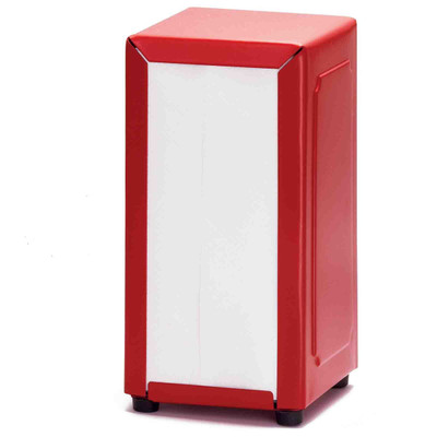 TableCraft Products 2211 4 1/4" W x 3 3/4" D x 7 1/2" H Red Stainless Steel Napkin Dispenser
