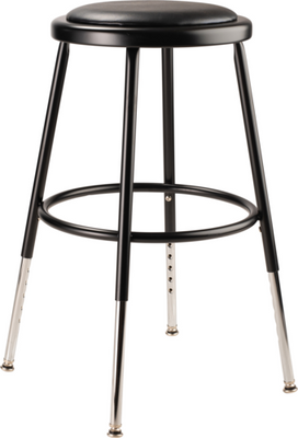 National Public Seating 6418-10 26.5" Black Round Seat Height Adjustable Heavy Duty Vinyl Padded Steel Stool