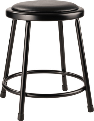 National Public Seating 6418-10 26.5" Black Round Seat Vinyl Padded Steel Stool with Legs