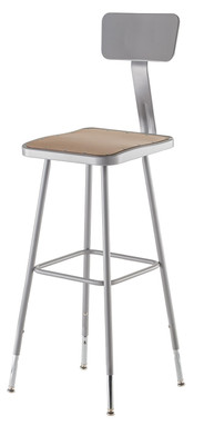 National Public Seating 6330HB 53.5" H Brown Contoured Square Wood Seat Heavy Duty Steel Stool with Gray Backrest