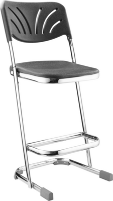 National Public Seating 6624B 6600 Series 36.75&quot; W Black Rounded Square Polypropylene Seat Chrome Plated Frame Elephant Z-Stool with Backrest