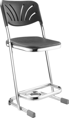 National Public Seating 6622B 6600 Series 35&quot; W Black Rounded Square Polypropylene Seat Chrome Plated Frame Elephant Z-Stool with Backrest