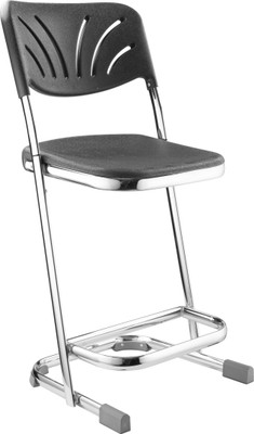 National Public Seating 6622B 6600 Series 35" W Black Rounded Square Polypropylene Seat Chrome Plated Frame Elephant Z-Stool with Backrest