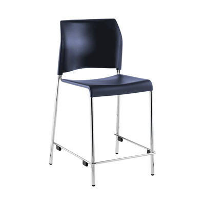 National Public Seating 8804C-11-04 8800 Series 24" H Blue Polypropylene Seat and Chrome Frame Cafetorium Bar Stool with Back