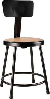National Public Seating 6218B-10 33" H Brown Round Wood Seat Heavy Duty Steel Stool with Black Backrest