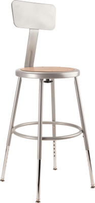 National Public Seating 6218HB 41.5" H Brown Round Wood Seat Heavy Duty Steel Stool with Gray Backrest