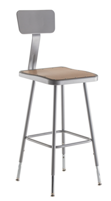 National Public Seating 6324HB 47.5" H Brown Contoured Square Wood Seat Height Adjustable Heavy Duty Steel Stool with Gray Backrest