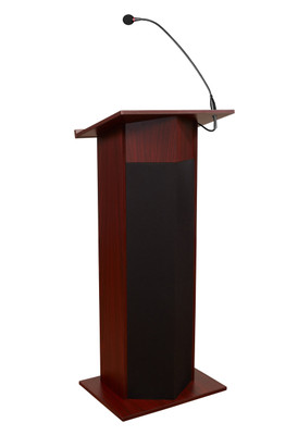 National Public Seating 111PLS-MY Power Plus Series 12.5" W x 4.25" D Mahogany Lectern with Oklahoma Sound