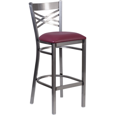 Flash Furniture XU-6F8B-CLR-BAR-BURV-GG Hercules Series Burgundy Vinyl Seat Gray Steel Frame with Clear Coat Finish Restaurant Bar Stool