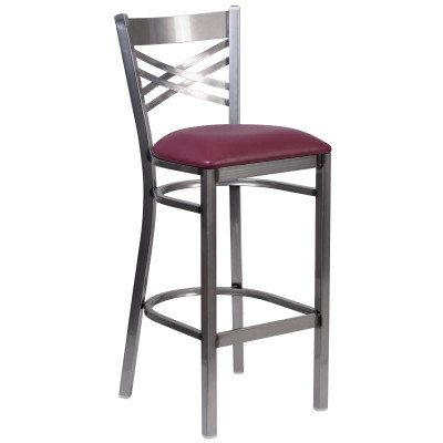 Flash Furniture XU-6F8B-CLR-BAR-BURV-GG Hercules Series Burgundy Vinyl Seat Gray Steel Frame with Clear Coat Finish Restaurant Bar Stool