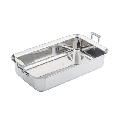 TableCraft Products 123504 18 1/2" W x 11" D x 4" H 11 1/4 Qt. Full Size With Handles Induction Aluminum Core Mirror Finish Tri-Ply Serving Pan