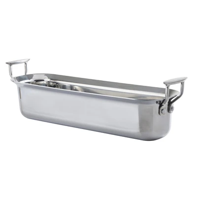 TableCraft Products 123506 18 1/2" x 5 1/4" x 4" D 4 1/2 Qt. Half Long Size With Handles Induction Aluminum Core Mirror Finish Tri-Ply Serving Pan