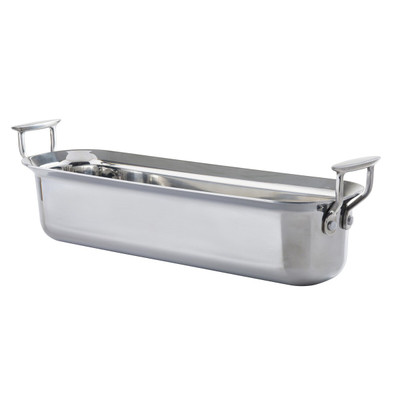 TableCraft Products 123506 18 1/2" x 5 1/4" x 4" D 4 1/2 Qt. Half Long Size With Handles Induction Aluminum Core Mirror Finish Tri-Ply Serving Pan