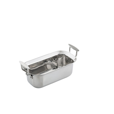 TableCraft Products 123510 11" x 5 7/8" x 4" 3 Qt. Third Size With Handles Induction Aluminum Core Mirror Finish Tri-Ply Serving Pan