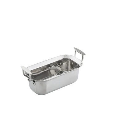 TableCraft Products 123510 11" x 5 7/8" x 4" 3 Qt. Third Size With Handles Induction Aluminum Core Mirror Finish Tri-Ply Serving Pan
