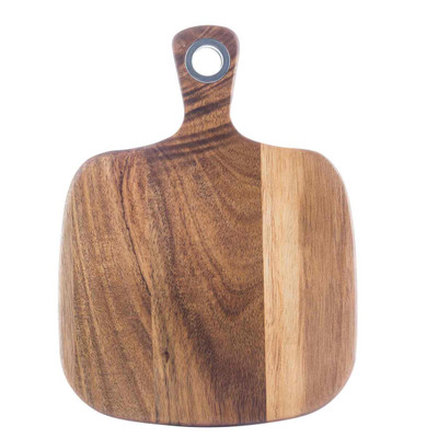 TableCraft Products 123480 5 1/2" W x 6" D x 1/2" H 2 1/4" L Handle Brushed Nickel Eyelet Acacia Wood Bread Board