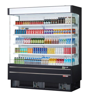 Turbo Air TOM-75SEW(B)-N 32.2 Cu. Ft. Full-Height 8 Shelves Vertical Air Curtain Open Display Merchandiser - 220 Volts