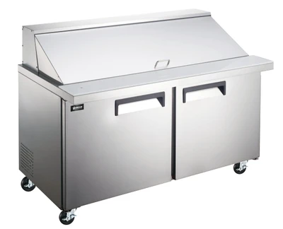Omcan USA 50051 60" W Stainless Steel 2 Doors Mega Top Salad or Sandwich Prep Table -110 Volts 0.25 HP