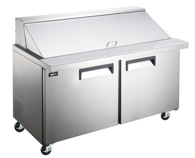 Omcan USA 50051 60" W Stainless Steel 2 Doors Mega Top Salad or Sandwich Prep Table -110 Volts 0.25 HP