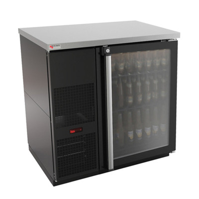 Micro Matic MBB36G-E 36.75" W Black Vinyl Stainless Steel (1) Glass Hinged Door One-Section Pro-Line E-Series Refrigerated Back Bar Cabinet - 115 Volts