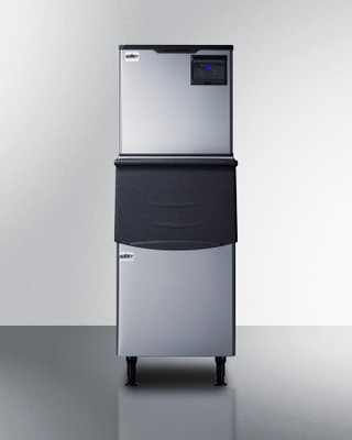 Summit BIM352KBIN 23.25" W Black Stainless Steel Air-Cooled Commercial Clear Full Size Cube Ice Machine with Stainless Steel Bin - 115 Volts