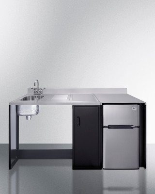 Summit CK72ADALBFNCK 74.5" W Black Barrier-Free Stainless Steel Sink and Faucet Left Side All-In-One Kitchenette - 115 Volts