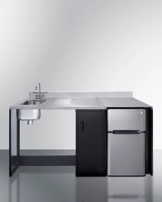 Summit CK72ADALBFNCK 74.5" W Black Barrier-Free Stainless Steel Sink and Faucet Left Side All-In-One Kitchenette - 115 Volts