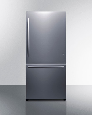 Summit FFBF179SSIM 17.2 Cu. Ft. Gray Cabinet Stainless Steel 2 Doors Bottom Mount Refrigerator-Freezer - 115 Volts