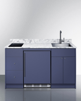 Summit CALDERAMN35I 62.5" W Blue Kitchenette with Refrigeration Cooking Sink and Storage Turnkey Caldera Kitchen - 115 Volts