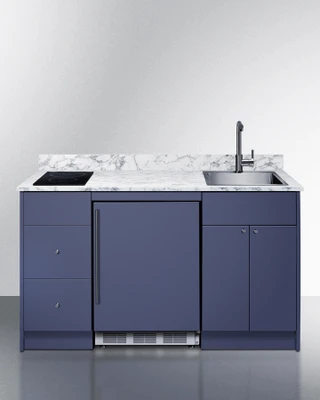 Summit CALDERAMN35I 62.5" W Blue Kitchenette with Refrigeration Cooking Sink and Storage Turnkey Caldera Kitchen - 115 Volts