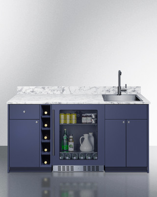 Summit OASISMN33 68.5" W Blue Fully Assembled Hardwood Cabinetry and Countertop Turnkey Oasis Wet Bar - 115 Volts, ADA Height