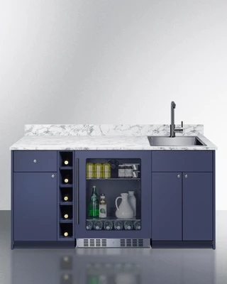 Summit OASISMN33 68.5" W Blue Fully Assembled Hardwood Cabinetry and Countertop Turnkey Oasis Wet Bar - 115 Volts, ADA Height