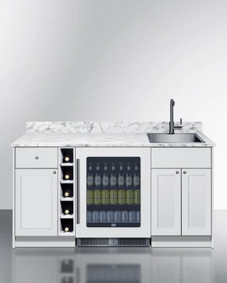 Summit OASISWH35 68.5" W White Fully Assembled Hardwood Cabinetry and Countertop Turnkey Oasis Wet Bar - 115 Volts