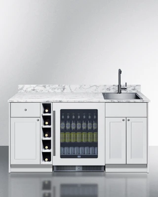 Summit OASISWH35 68.5" W White Fully Assembled Hardwood Cabinetry and Countertop Turnkey Oasis Wet Bar - 115 Volts