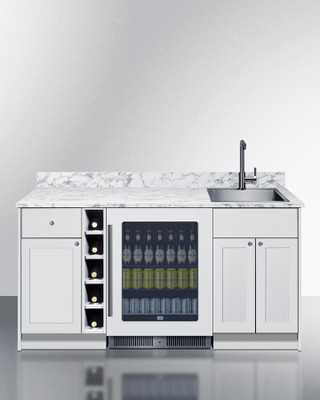 Summit OASISWH35 68.5" W White Fully Assembled Hardwood Cabinetry and Countertop Turnkey Oasis Wet Bar - 115 Volts