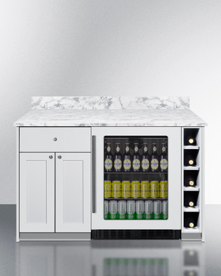 Summit MESAWH33 54" W White Pre-Assembled Cabinetry and Installed Countertop Turnkey Mesa Dry Bar - 115 Volts, ADA Height
