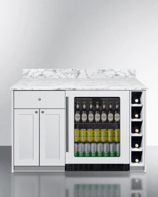 Summit MESAWH33 54" W White Pre-Assembled Cabinetry and Installed Countertop Turnkey Mesa Dry Bar - 115 Volts, ADA Height