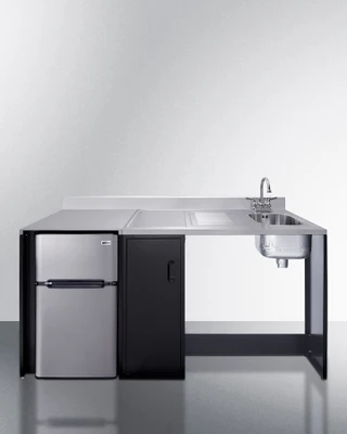 Summit CK72ADARBFNCK 74.5" W Black Stainless Steel Sink and Faucet Right Side All-In-One Kitchenette - 115 Volts