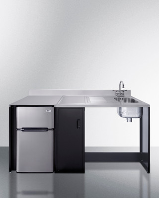 Summit CK72ADARBFNCK 74.5" W Black Stainless Steel Sink and Faucet Right Side All-In-One Kitchenette - 115 Volts
