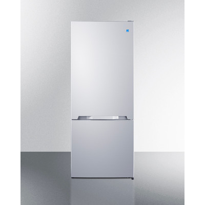 Summit FFBF151W 15.1 Cu. Ft. Stainless Steel White Interior 2 Solid Doors Frost-Free Refrigerator-Freezer - 115 Volts